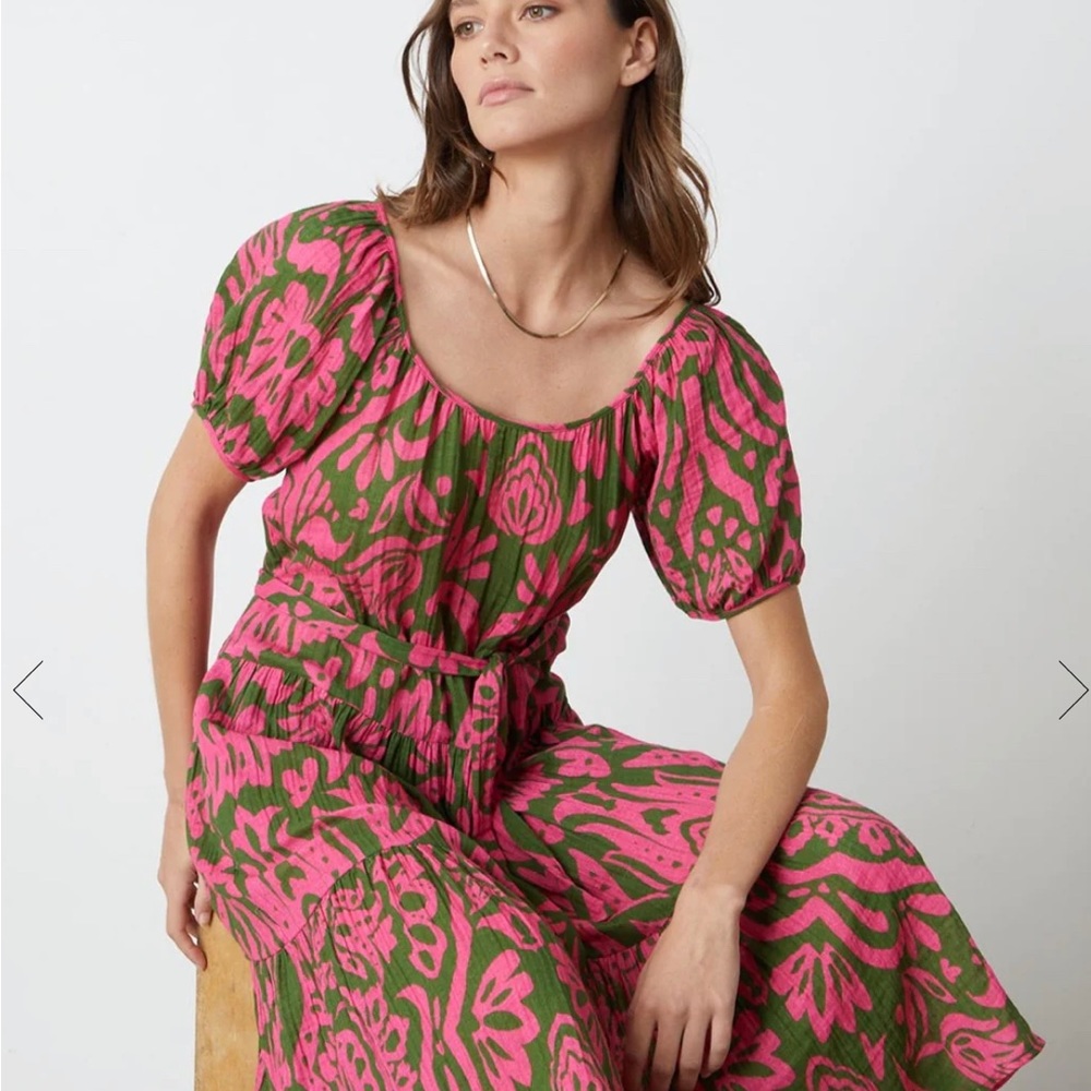 Velvet by Graham & Velvet Madilyn Printed Cotton Gauze Midi Dress, Size Small